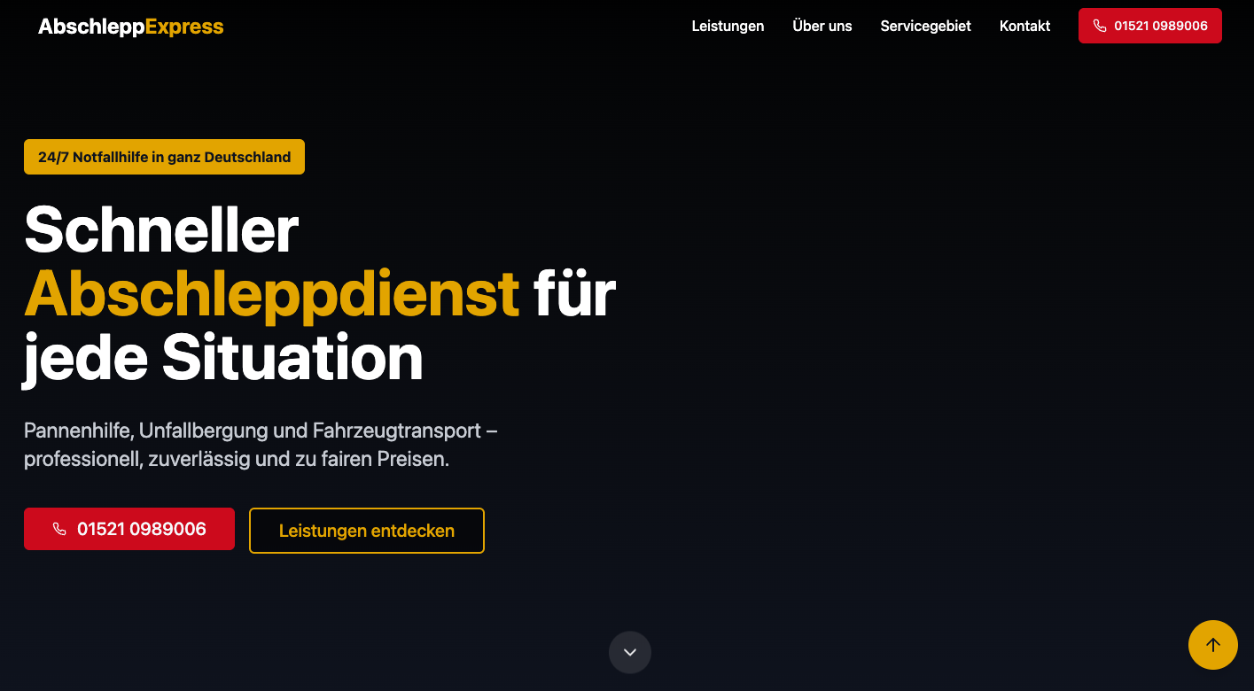 Abschlepper Webseite (Showcase)