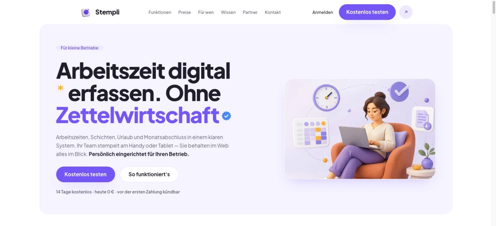 Website-Ansicht von Stempli